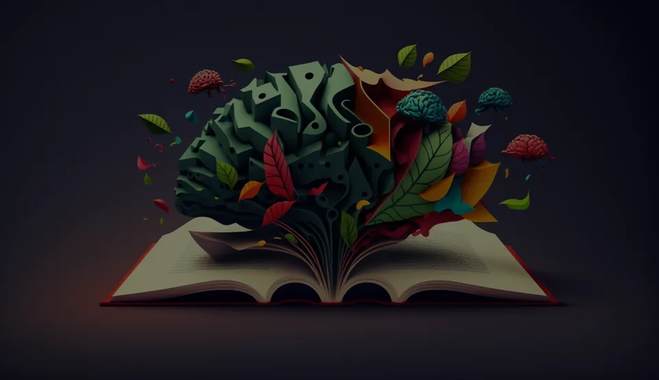 Open book with imagination flowing out